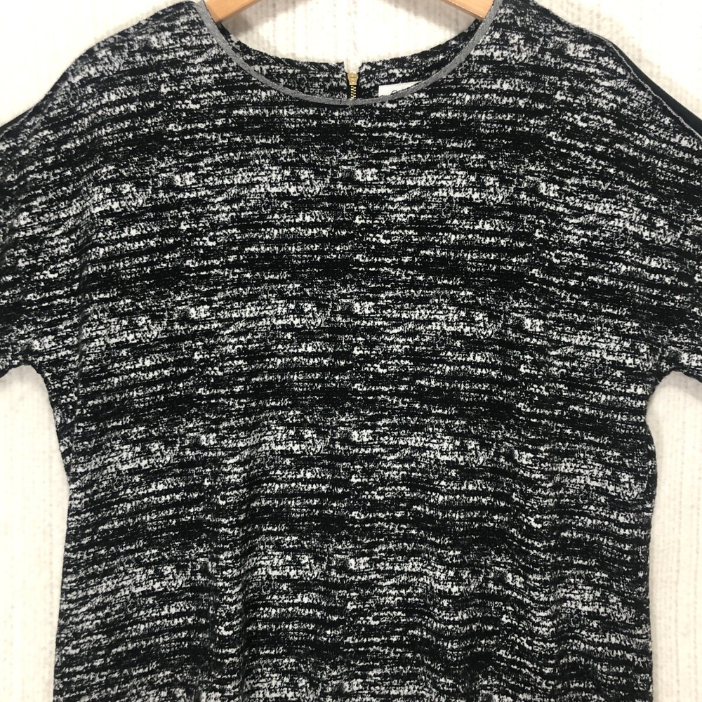 Calvin Klein Women's Black White Textured Short Sleeve Zipper Back Top Shirt